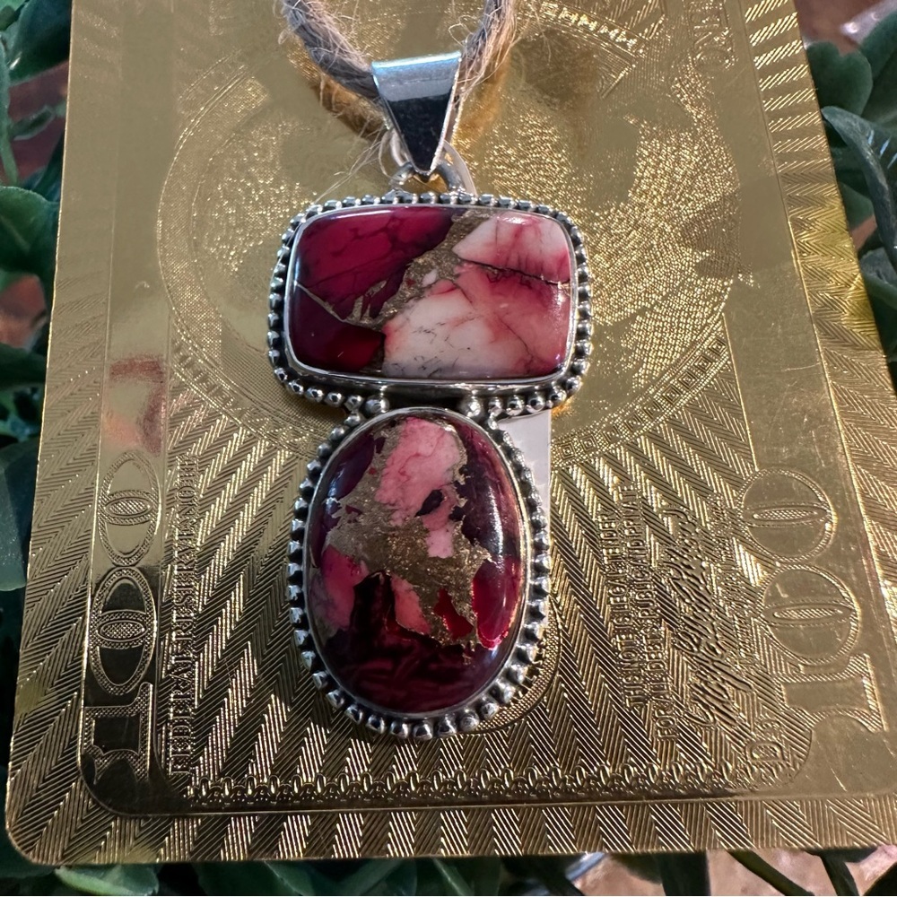 Brand New Sterling Silver 925 Red Rose Dahlia Double Stone Pendant Necklace - Picture 4 of 9